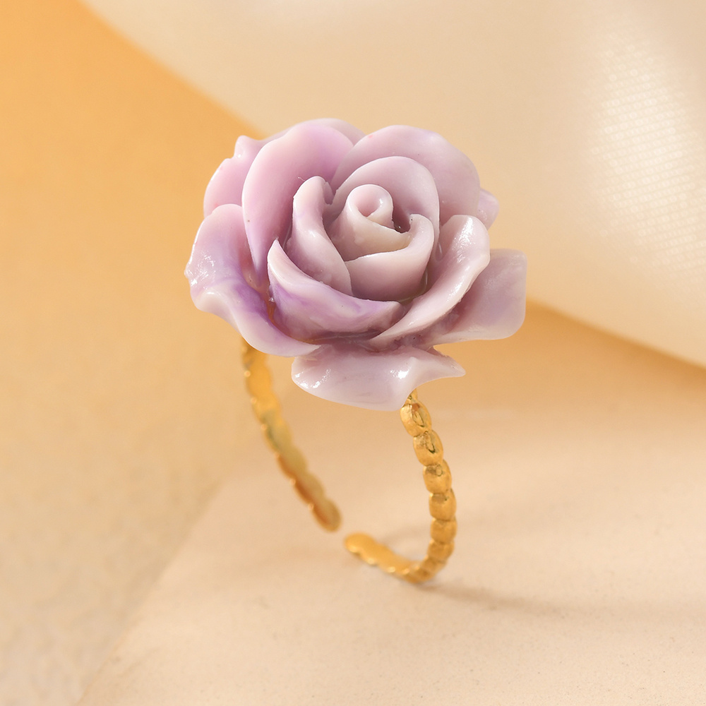 New Pink Embossed Flower Shell Pink Synthetic Rose Ring